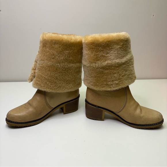 Blondo 70’s Vintage Women’s 9 Shearling Leather Sheepskin Boots Stacked Heel Rad - Picture 6 of 16